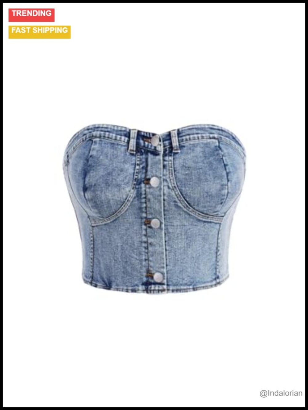 Plus Size Button Down Denim Tube Top Shirred Strapless Cropped Slim Fit